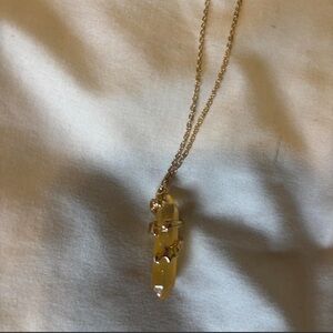 Claire's Glow In The Dark Sparkly Yellow Crystal With Gold Accent Necklace